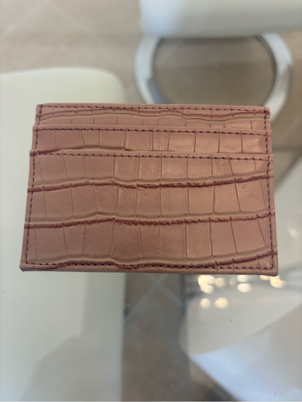 Croc-Embossed Slim Card Holder in Dusty Rose